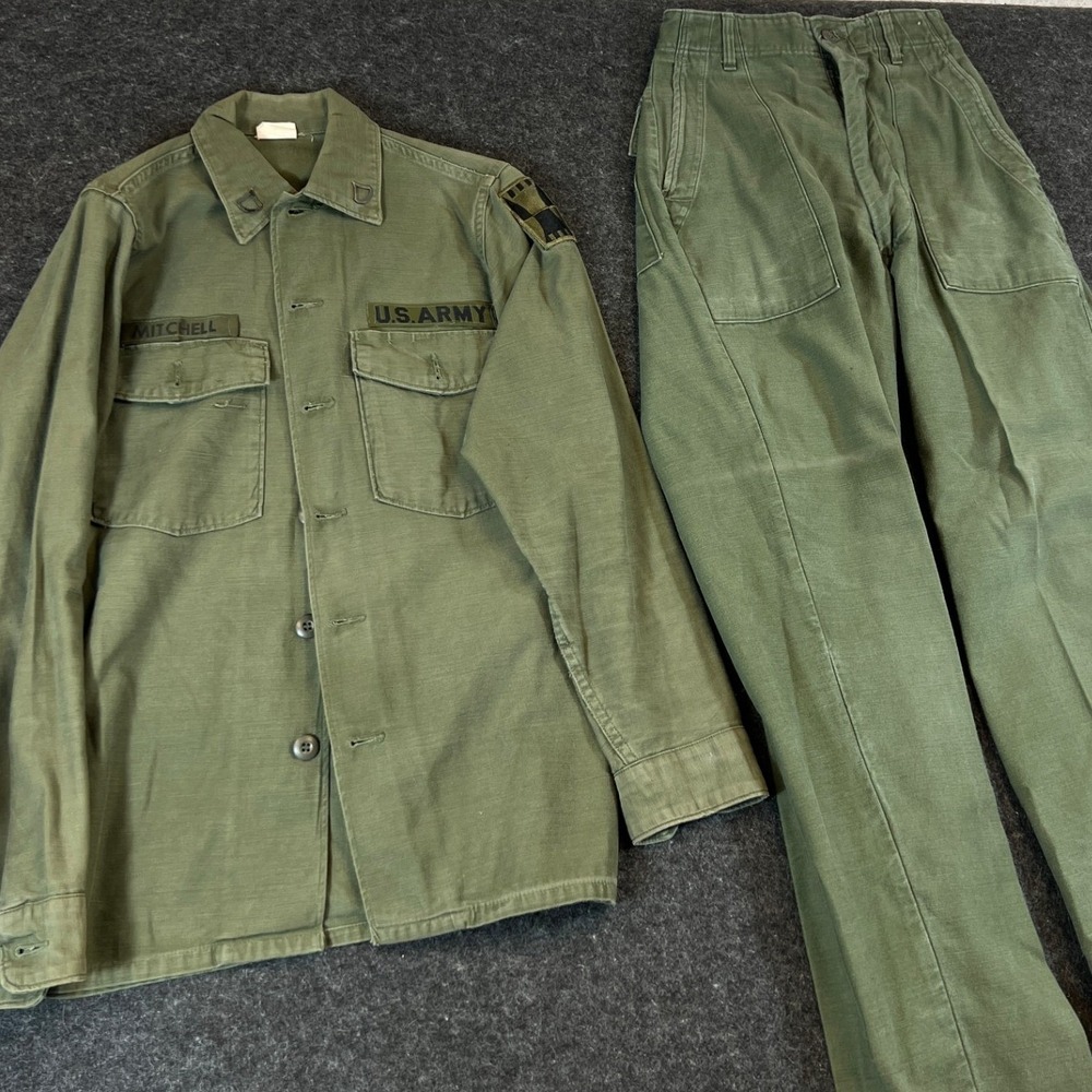 VTG US Army OG-107 Fatigue Utility Shirt Pants Set Size 14.5x33 Engineer Brigade